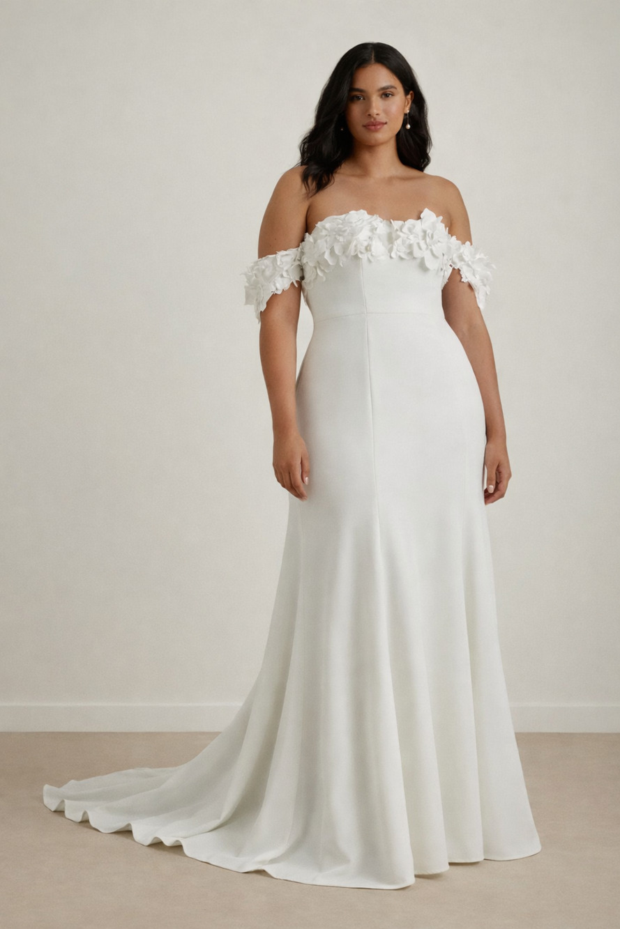 Jenny Yoo Willow Plus Size Bridal Gown Ivory Off Shoulder Floral Wedding Dress